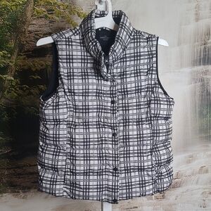 Faded Glory Womens XL Black and White Plaid Puffer Vest